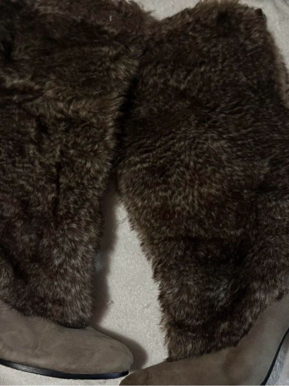 Faux Fur Trim Suede Boots in Dark Brown